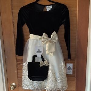 Rare Editions Black Velvet Dress with Gold Accents